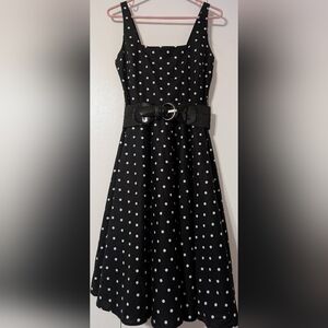 VENUS Black Dress with White Dots and Belt